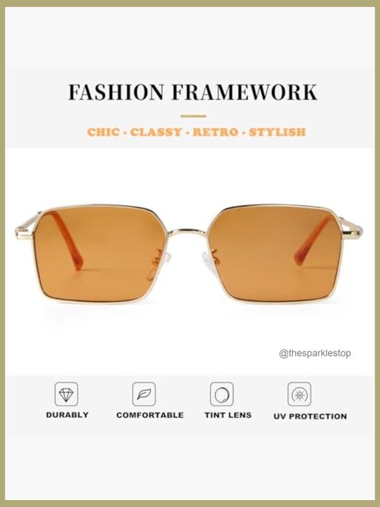 Trendy Hexagon Rectangle Sunglasses with Tinted Lens Gold Metal Frame UV400 main image 6